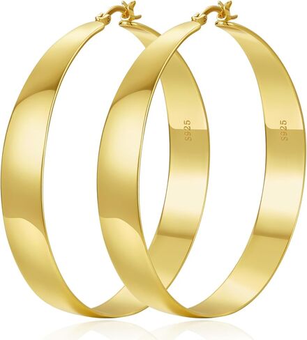 10MM Wide Thick Gold Hoop Earrings for Women Hypoallergenic 925 Sterling Silver Large Hoop Lightweight Chunky Hoops Earring for Women Jewelry Gifts in Kuwait