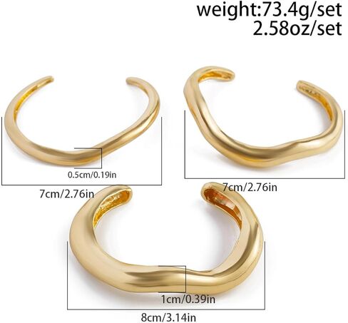 أساور الإسورة الذهبية للنساء العصرية العصرية المفصلية غير النظامية سوار على نطاق واسع المجوهرات الحد الأدنى in Kuwait