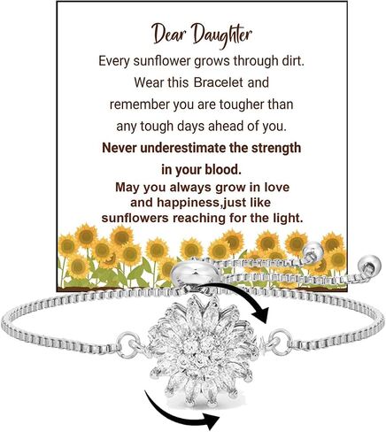 LIU JUN To My Daughter-Sunflower Mood Bracelet for Women, Adjustable Rhinestone Sparkly Spinning Flowers Anxiety Wrist Bracelets Sunflowers Statement Worry Relieving Gift Jewelry in Saudi Arabia