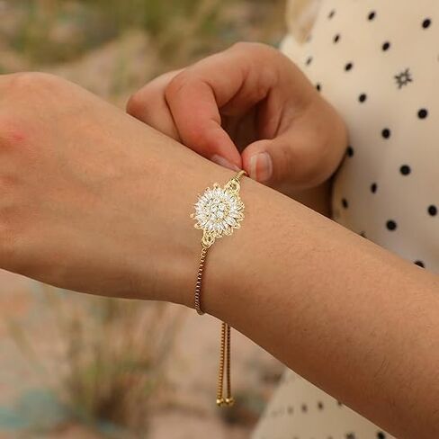 LIU JUN To My Daughter-Sunflower Mood Bracelet for Women, Adjustable Rhinestone Sparkly Spinning Flowers Anxiety Wrist Bracelets Sunflowers Statement Worry Relieving Gift Jewelry in Saudi Arabia