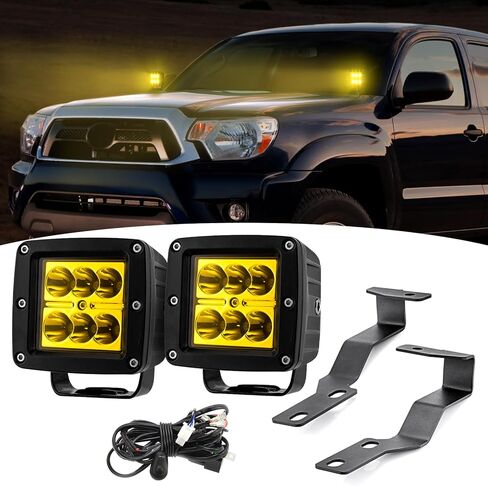 Wsays 2PCS LED Amber Light Pods & Ditch Hood Hinge LED Pod Mount Bracket w/Wiring Kit Compatible with Toyota Tacoma 2005-2015 in Saudi Arabia