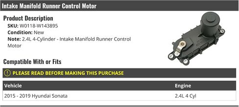 Intake Manifold Runner Control Motor - Compatible with 2015-2019 Hyundai Sonata 2.4L 4-Cylinder in Saudi Arabia