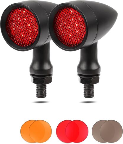 Motorcycle Led Turn Signals 2PCS Front Indicator Light Red Tail Lights 10mm Universal Retro Bullet Signal Lamp Super Bright Universal 12V 15LED for Honda Harley Yamaha (Black Shell Red Light) in Kuwait