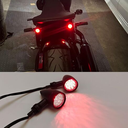 Motorcycle Led Turn Signals 2PCS Front Indicator Light Red Tail Lights 10mm Universal Retro Bullet Signal Lamp Super Bright Universal 12V 15LED for Honda Harley Yamaha (Black Shell Red Light) in Kuwait