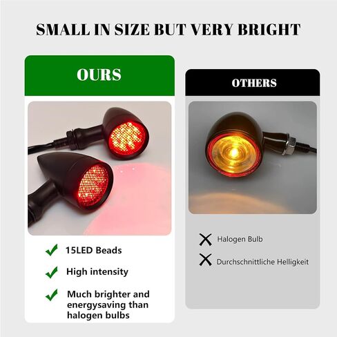 Motorcycle Led Turn Signals 2PCS Front Indicator Light Red Tail Lights 10mm Universal Retro Bullet Signal Lamp Super Bright Universal 12V 15LED for Honda Harley Yamaha (Black Shell Red Light) in Kuwait