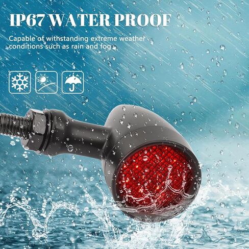 Motorcycle Led Turn Signals 2PCS Front Indicator Light Red Tail Lights 10mm Universal Retro Bullet Signal Lamp Super Bright Universal 12V 15LED for Honda Harley Yamaha (Black Shell Red Light) in Kuwait