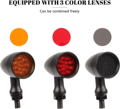 Motorcycle Led Turn Signals 2PCS Front Indicator Light Red Tail Lights 10mm Universal Retro Bullet Signal Lamp Super Bright Universal 12V 15LED for Honda Harley Yamaha (Black Shell Red Light) in Kuwait