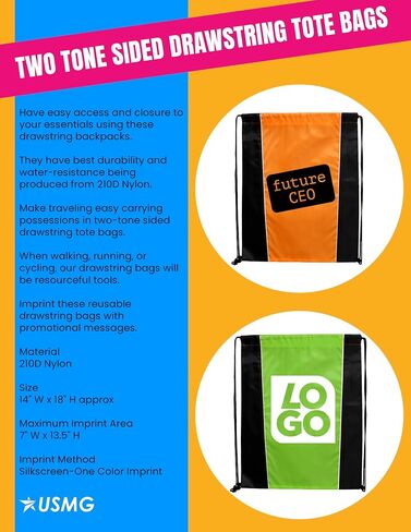 Custom Two-Tone Drawstring Tote Bags - Single Color Imprint for Promotions, Gifts, & Events in Saudi Arabia