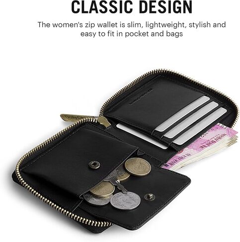Stylish Slim Zip Around Wallet | Women's & Mens Bifold Wallet Purse With Coin, Card Slots | Soft Genuine Leather in Saudi Arabia