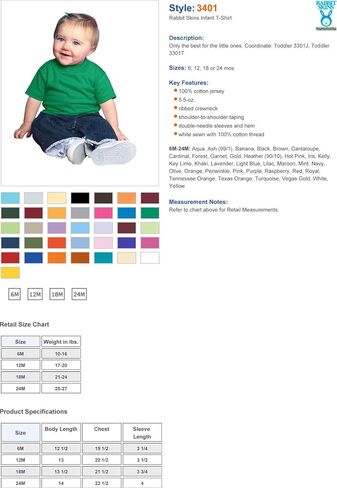 RABBIT SKINS 5.5 oz. Short-Sleeve Jersey T-Shirt (3401) Yellow, 24 Months in Saudi Arabia