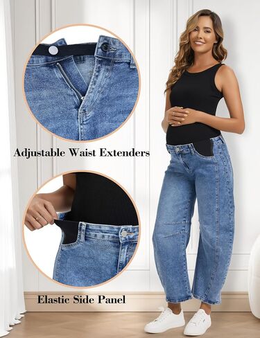 OVRUNS Women's Maternity Baggy Jeans Stretch Barrel Jeans Side Panel Loose Pregnancy Denim Pants with Pockets in Kuwait