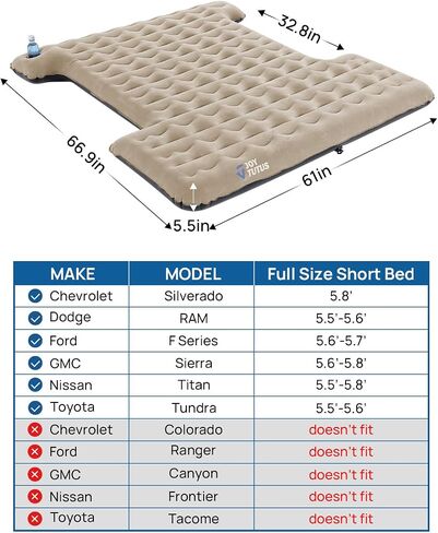 JOYTUTUS 3.0 Upgraded Light Version Truck Bed Air Mattress for Camping, Thicken Inflatable Mattress for 5.5-5.8Ft Short Truck Bed,with Built-in Cup Holder&2 Inflatable Pillow,Full-Size,Grey Blue in Saudi Arabia