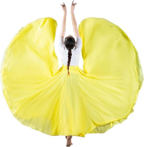 720°Chiffon Ankle Length Dance Skirt Bellydance Skirts Women Dance Skirt Modern Costume Maxi Skirts for Ballerina in Kuwait