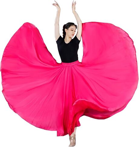 720°Chiffon Ankle Length Dance Skirt Bellydance Skirts Women Dance Skirt Modern Costume Maxi Skirts for Ballerina in Kuwait