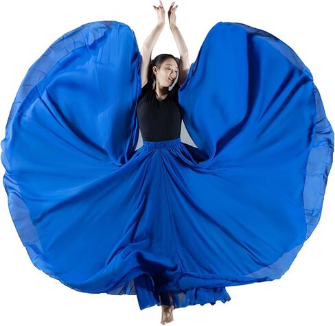 720°Chiffon Ankle Length Dance Skirt Bellydance Skirts Women Dance Skirt Modern Costume Maxi Skirts for Ballerina in Kuwait