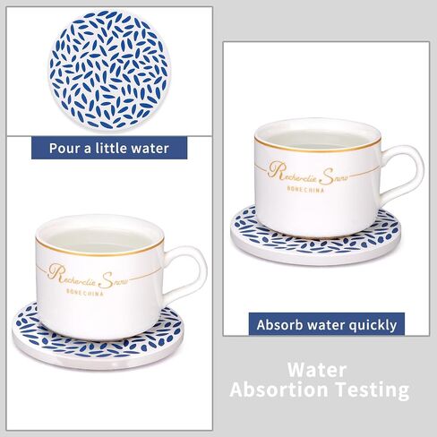 Absorbent Coasters Set of 6 Round Ceramic Coasters for Drinks Modern Blue Boho Coaster with Holder for Coffee Table Decor, Outdoor, Desk in Kuwait