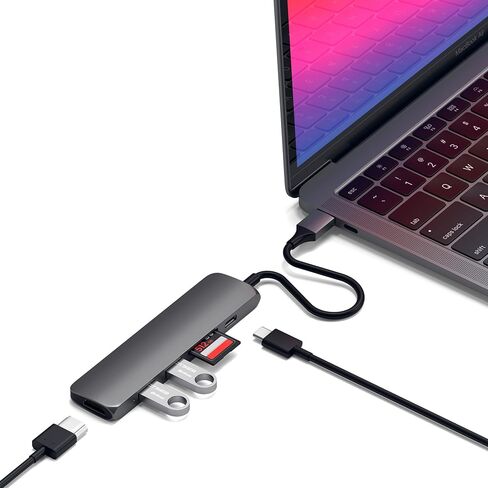 Satechi 6 in 1 USB C Hub Multiport Adapter with 4K HDMI, 100W PD Charging, 2X USB-A Data Ports, Micro/SD Card Readers for MacBook, Windows - Space Gray in Kuwait