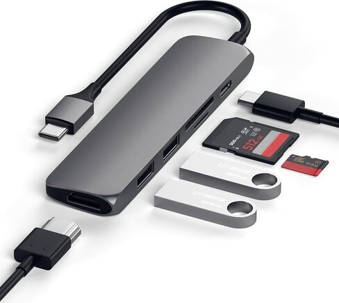Satechi 6 in 1 USB C Hub Multiport Adapter with 4K HDMI, 100W PD Charging, 2X USB-A Data Ports, Micro/SD Card Readers for MacBook, Windows - Space Gray in Kuwait