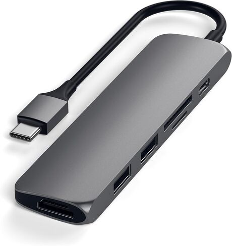 Satechi 6 in 1 USB C Hub Multiport Adapter with 4K HDMI, 100W PD Charging, 2X USB-A Data Ports, Micro/SD Card Readers for MacBook, Windows - Space Gray in Kuwait