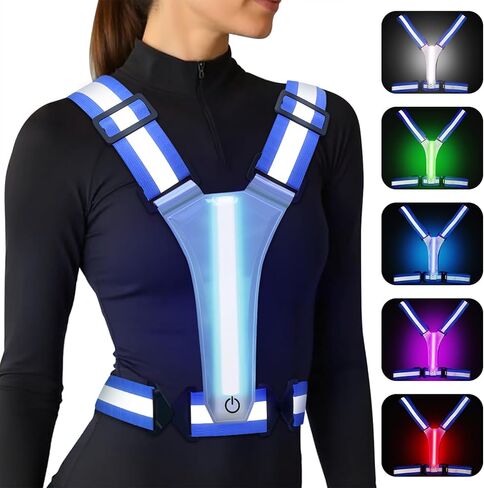 LED Reflective Vest Running Gear, 5 Colors Lights Up Running Vest for Night Walking Cycling, Adjustable Size for Men Women Kids, Rechargeable and Lightweight in Saudi Arabia