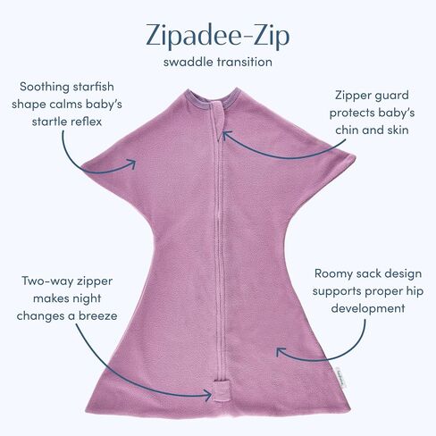 قماط SleepingBaby Zipadee-Zip Transition - بطانية قماط صوف للأطفال بسحاب - ريحان صوف، صغير جدًا (3-6 أشهر) in Saudi Arabia