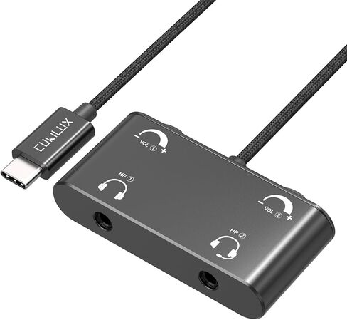 Cubilux Headphone Splitter with Volume Control, 3.5mm Dual Earphones Connector, 1/8 Double Audio Jack Adapter for 2 People, Music Share Adapter for Plane, Train Travel in Kuwait