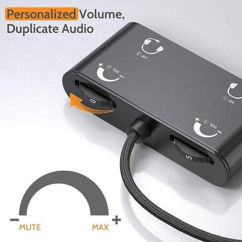 Cubilux Headphone Splitter with Volume Control, 3.5mm Dual Earphones Connector, 1/8 Double Audio Jack Adapter for 2 People, Music Share Adapter for Plane, Train Travel in Kuwait