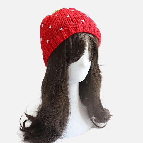 yolrdiw Women's Crochet Strawberry Hat Knitted Cute Beanies Y2k Fruit Cap for Girl in Saudi Arabia