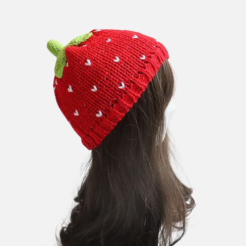 yolrdiw Women's Crochet Strawberry Hat Knitted Cute Beanies Y2k Fruit Cap for Girl in Saudi Arabia