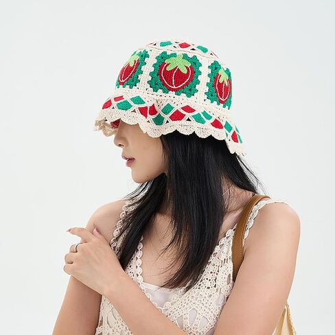 yolrdiw Women's Crochet Strawberry Hat Knitted Cute Beanies Y2k Fruit Cap for Girl in Saudi Arabia