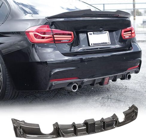 MCARCAR KIT Carbon Fiber Rear Diffuser for BMW 3 Series F30 F35 M Sport 2012-2018 320i 325i 328i 330i 335i 340i M-Tech Lower Bumper Lip Spoiler Body Kit with Light (Single Muffer Dual Out) in Saudi Arabia