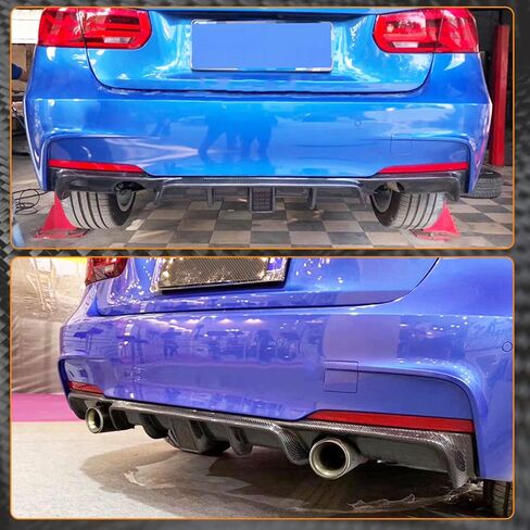 MCARCAR KIT Carbon Fiber Rear Diffuser for BMW 3 Series F30 F35 M Sport 2012-2018 320i 325i 328i 330i 335i 340i M-Tech Lower Bumper Lip Spoiler Body Kit with Light (Single Muffer Dual Out) in Saudi Arabia