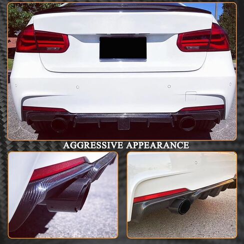 MCARCAR KIT Carbon Fiber Rear Diffuser for BMW 3 Series F30 F35 M Sport 2012-2018 320i 325i 328i 330i 335i 340i M-Tech Lower Bumper Lip Spoiler Body Kit with Light (Single Muffer Dual Out) in Saudi Arabia
