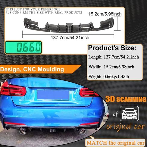 MCARCAR KIT Carbon Fiber Rear Diffuser for BMW 3 Series F30 F35 M Sport 2012-2018 320i 325i 328i 330i 335i 340i M-Tech Lower Bumper Lip Spoiler Body Kit with Light (Single Muffer Dual Out) in Saudi Arabia