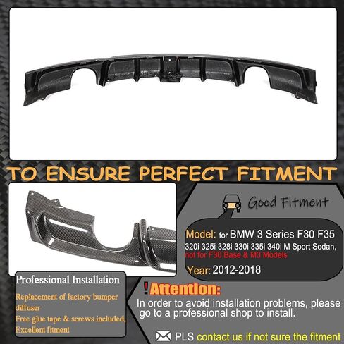 MCARCAR KIT Carbon Fiber Rear Diffuser for BMW 3 Series F30 F35 M Sport 2012-2018 320i 325i 328i 330i 335i 340i M-Tech Lower Bumper Lip Spoiler Body Kit with Light (Single Muffer Dual Out) in Saudi Arabia