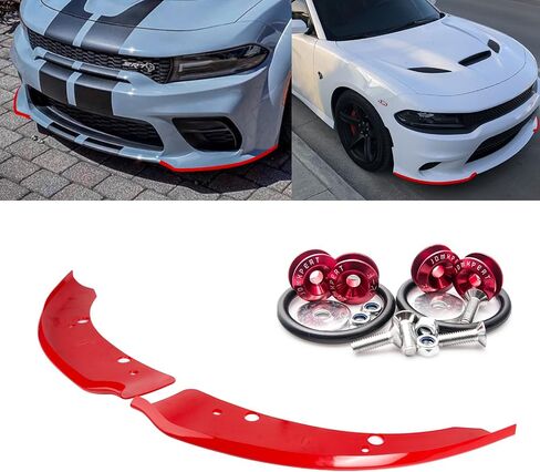 Xotic Tech 2PCS Front Splitter Spoiler Protector Pumper Lip Corner Edge Kit W/Quick Enervation Fasterner مع توافق مع Dodge Charger Hellcat/SRT 392/SCAT Pack/RT SCAT Pack 2015-24 ، GT/RT 2019-24 ، RED in Kuwait