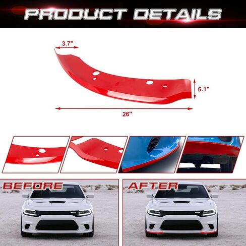 Xotic Tech 2PCS Front Splitter Spoiler Protector Pumper Lip Corner Edge Kit W/Quick Enervation Fasterner مع توافق مع Dodge Charger Hellcat/SRT 392/SCAT Pack/RT SCAT Pack 2015-24 ، GT/RT 2019-24 ، RED in Kuwait