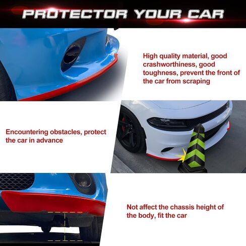 Xotic Tech 2PCS Front Splitter Spoiler Protector Pumper Lip Corner Edge Kit W/Quick Enervation Fasterner مع توافق مع Dodge Charger Hellcat/SRT 392/SCAT Pack/RT SCAT Pack 2015-24 ، GT/RT 2019-24 ، RED in Kuwait