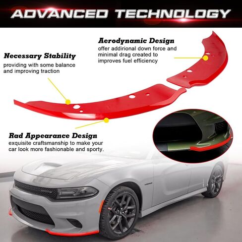 Xotic Tech 2PCS Front Splitter Spoiler Protector Pumper Lip Corner Edge Kit W/Quick Enervation Fasterner مع توافق مع Dodge Charger Hellcat/SRT 392/SCAT Pack/RT SCAT Pack 2015-24 ، GT/RT 2019-24 ، RED in Kuwait