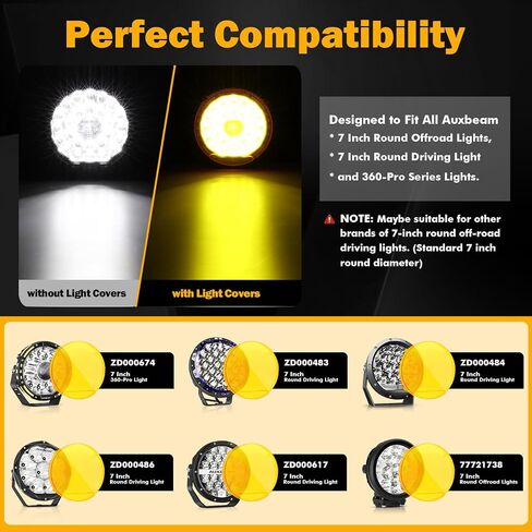Auxbeam Round Round Road Light يغطي 9 بوصات 2 مساءً ، وعدسة العنبر بقعة جولة العدسة الضوئية الواقية الأصفر لمكعب على الطرق الوعرة الضبابية أضواء جراب المصد. in Saudi Arabia