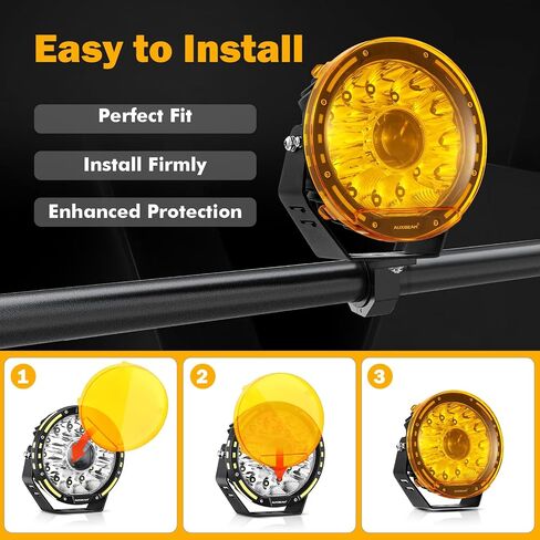 Auxbeam Round Round Road Light يغطي 9 بوصات 2 مساءً ، وعدسة العنبر بقعة جولة العدسة الضوئية الواقية الأصفر لمكعب على الطرق الوعرة الضبابية أضواء جراب المصد. in Saudi Arabia