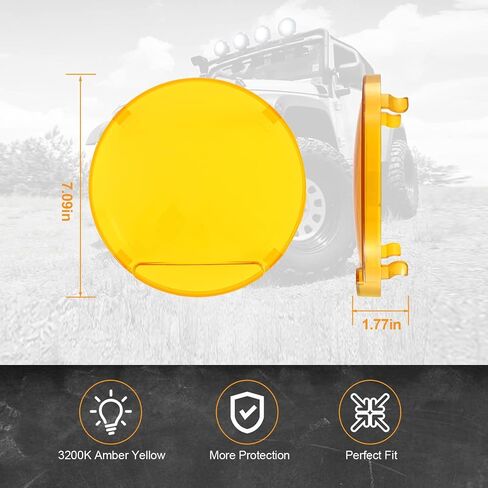 Auxbeam Round Round Road Light يغطي 9 بوصات 2 مساءً ، وعدسة العنبر بقعة جولة العدسة الضوئية الواقية الأصفر لمكعب على الطرق الوعرة الضبابية أضواء جراب المصد. in Saudi Arabia