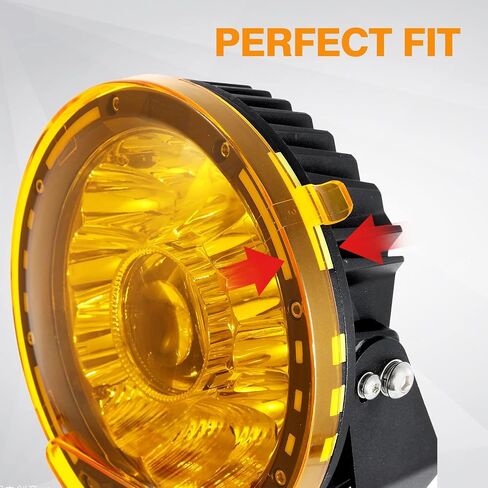 Auxbeam Round Round Road Light يغطي 9 بوصات 2 مساءً ، وعدسة العنبر بقعة جولة العدسة الضوئية الواقية الأصفر لمكعب على الطرق الوعرة الضبابية أضواء جراب المصد. in Saudi Arabia