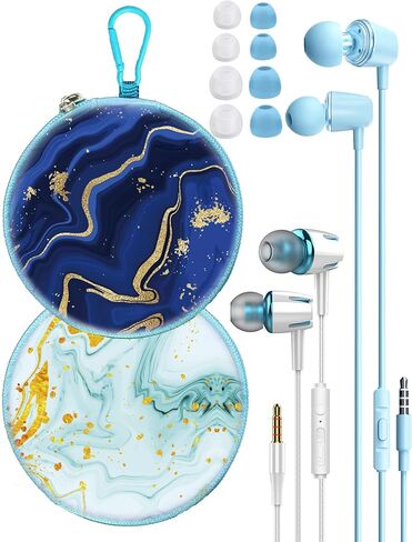 2-Pack Teens Wired Earbuds with Cases, 3.5mm School Headphones, Crack in Kuwait
