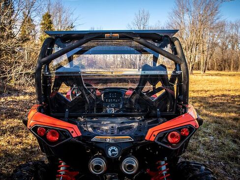 SuperATV Rear Windshield for 2013-2018 Can Am Maverick | Made of 1/4â€ Clear Standard Polycarbonateâ€"250x Stronger Than Glass and 25x Stronger Than Acrylic | Made in the USA in Saudi Arabia