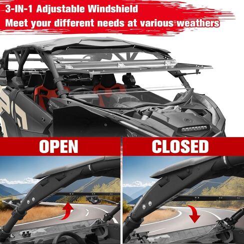 X3 Flip Windshield ، الزجاج الأمامي المقاوم للخدش ، الزجاج الأمامي الكامل للزجاج الأمامي من أجل إكسسوارات Can-Am Maverick X3 و X3 Max 2017-2025 ، مصممة التصميم متعدد المراحل ، تنفيس ، مفتوحة بالكامل in Saudi Arabia