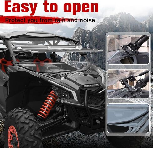X3 Flip Windshield ، الزجاج الأمامي المقاوم للخدش ، الزجاج الأمامي الكامل للزجاج الأمامي من أجل إكسسوارات Can-Am Maverick X3 و X3 Max 2017-2025 ، مصممة التصميم متعدد المراحل ، تنفيس ، مفتوحة بالكامل in Saudi Arabia