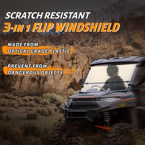 HECASA Flip 3-in-1 Windshield Compatible with 2016+ Polaris General 1000/ 4 1000 Open Vented Closed Windscreen Stretch Bracket Included Clear in Saudi Arabia