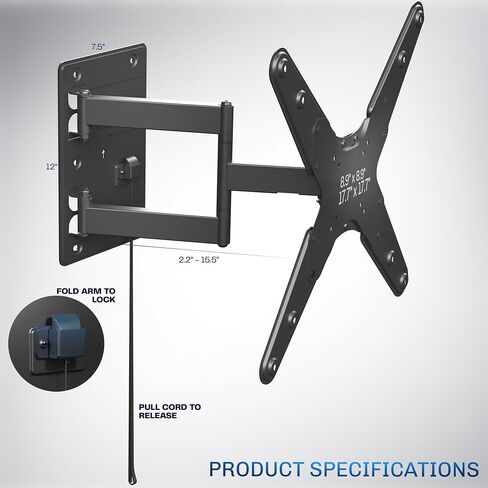 VIVO Sturdy Plastic Polymer and Steel RV TV Mount with Articulating Arm, VESA 100x100mm Mounting Pattern, Holds up to 22 lbs, Wall Bracket for Indoor Use, Black, Mount-VWRV3 in Saudi Arabia