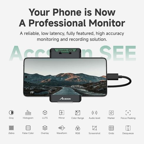 شاشة محول فيديو SeeMo 4K HDMI إلى USB من Accsoon لأجهزة iOS، جهاز إرسال فيديو في الوقت الحقيقي - بث مباشر/تسجيل/مشاركة، شحن سريع - بطاقة CD - خفيفة الوزن وسهلة الاستخدام in Saudi Arabia